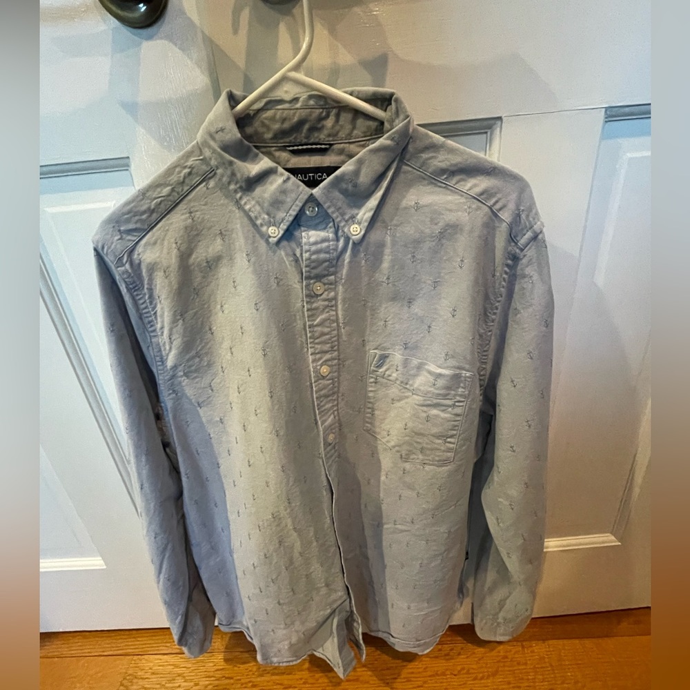 Nautica Button Down Dress Shirt with Anchors Medium